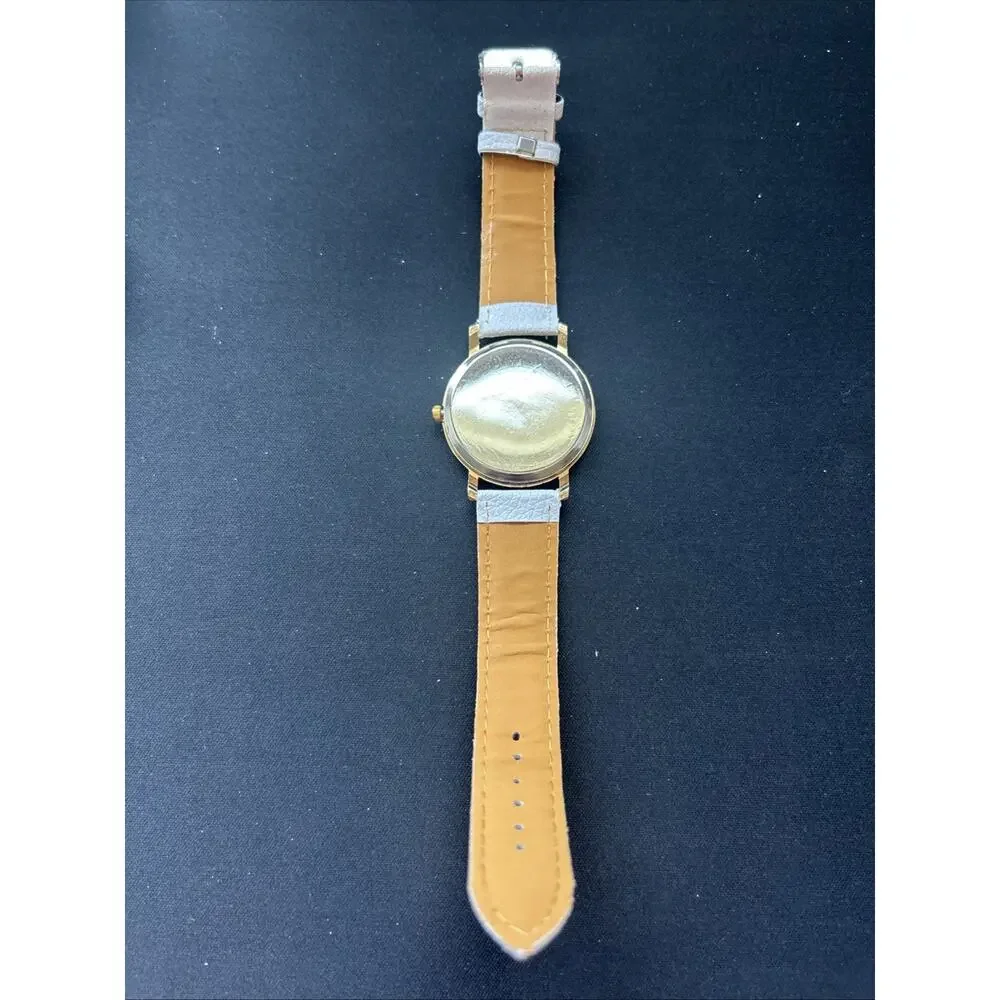 Eastern Hemisphere Gold Tone White Band Quartz Watch